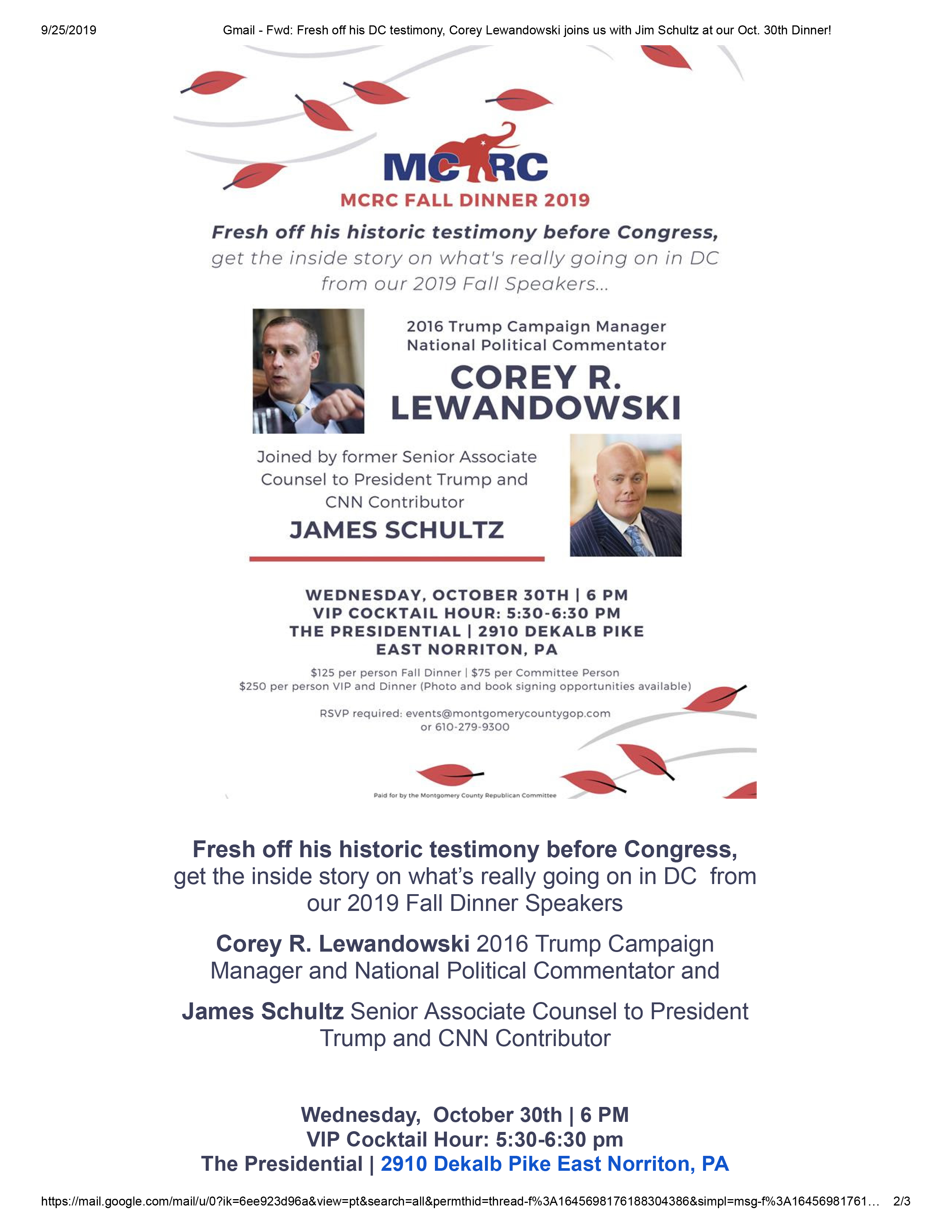 Corey Lewandowski to Headline Montco GOP Fete