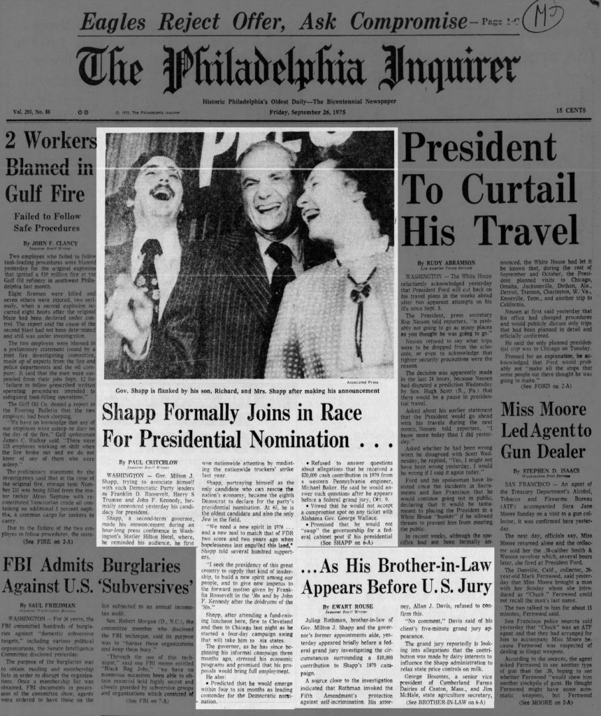 Milton Shapp Announces Presidentatial Run
