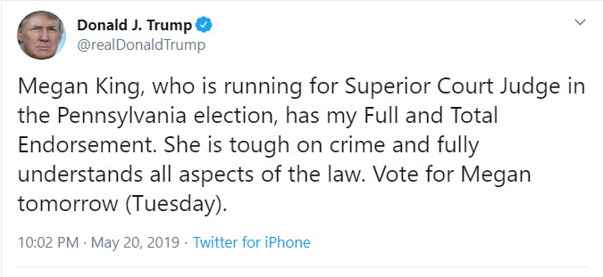 Trump Tweet in Support of Megan King