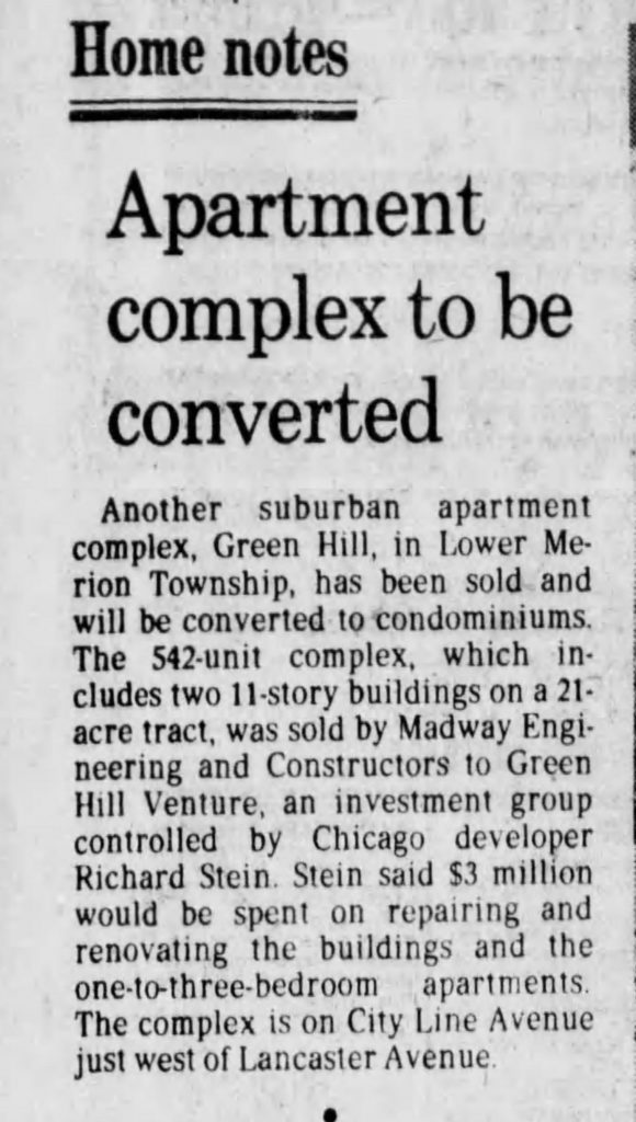 Green Hill Apartment Sold to Become Condo