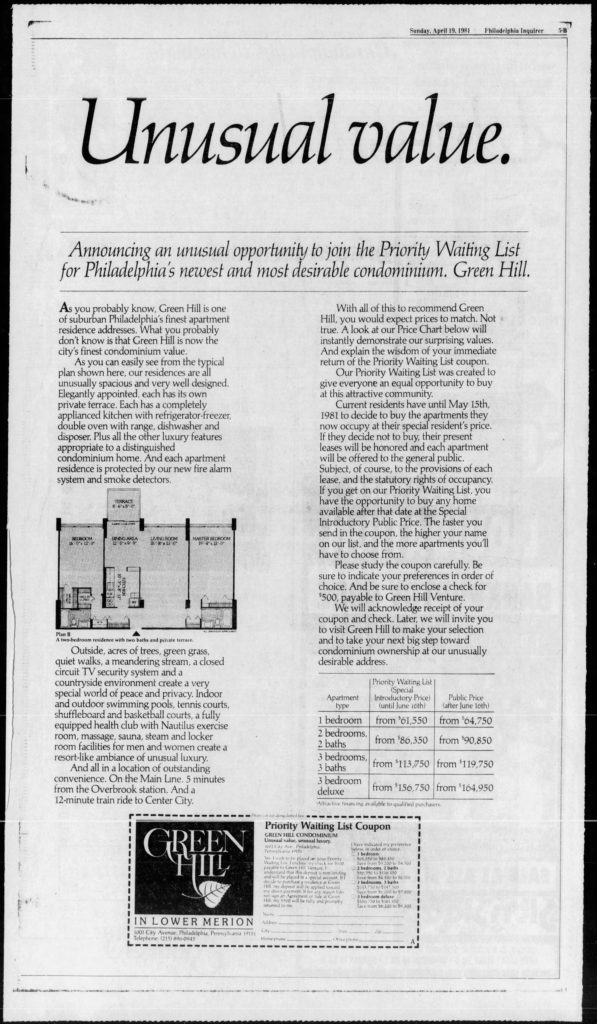 Green Hill Condo Full Page Ad