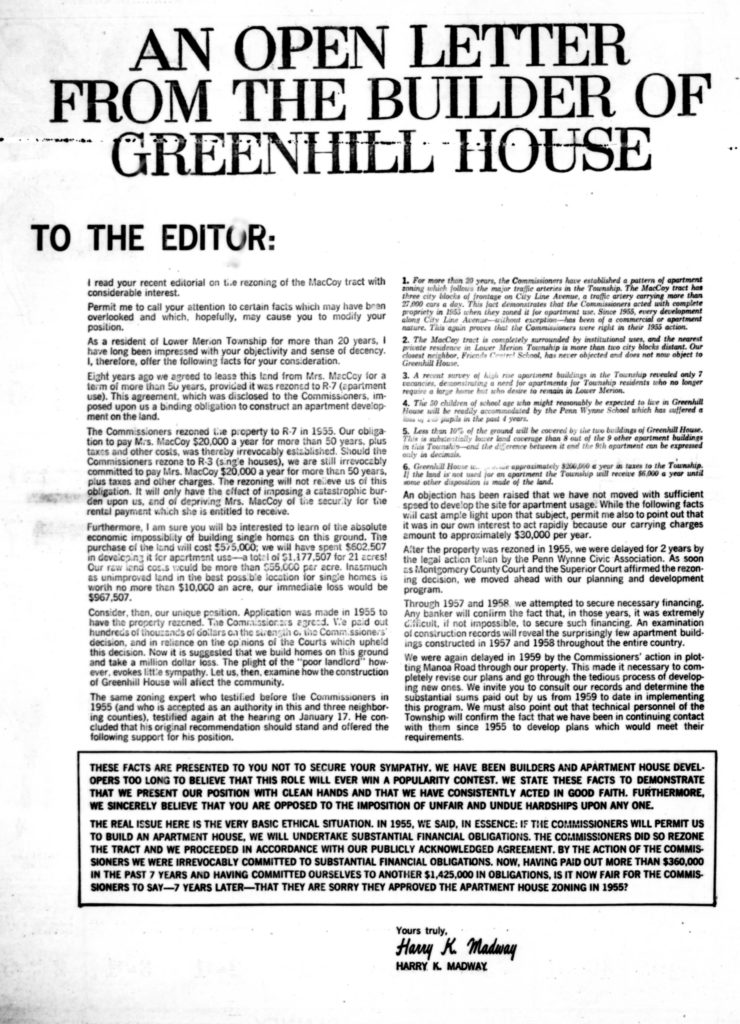 Green HIll Harry Madway Letter 1962