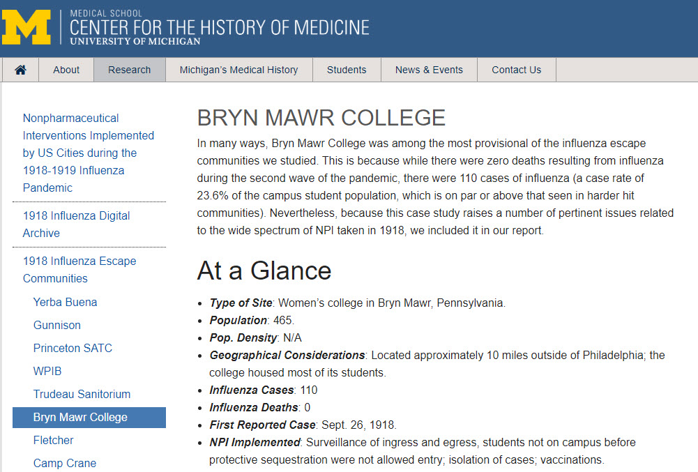 Bryn Mawr College 1918 Flu