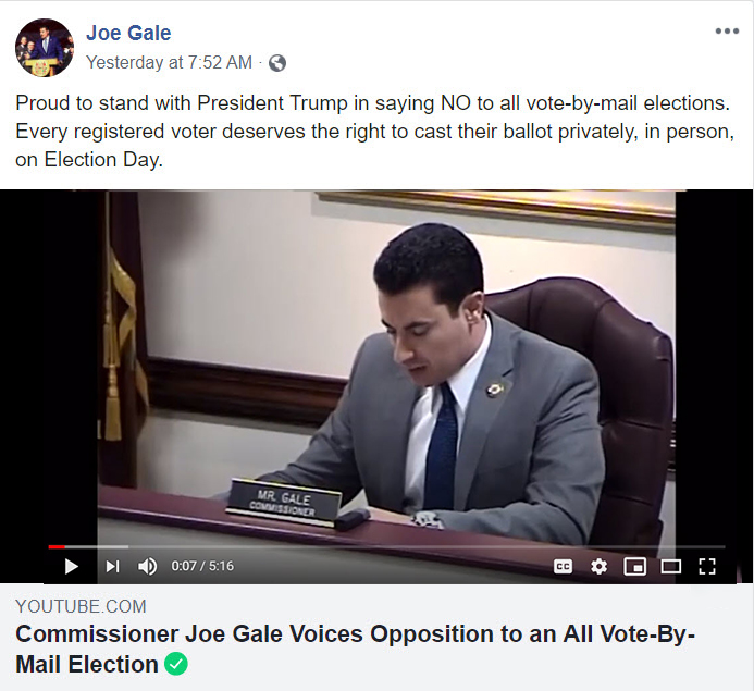 Joe Gale Opposed to Mail-in Voting