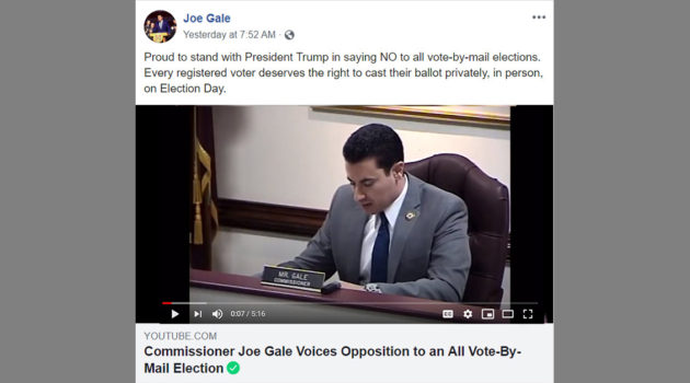 Joe Gale Opposes Mail in Election