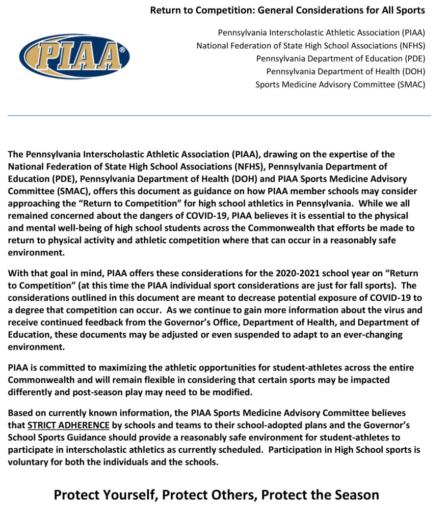 PIAA Covid Guidelines