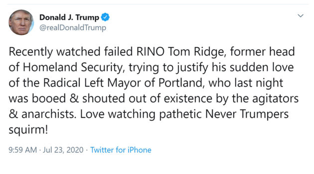 Tom Ridge Trump Tweet