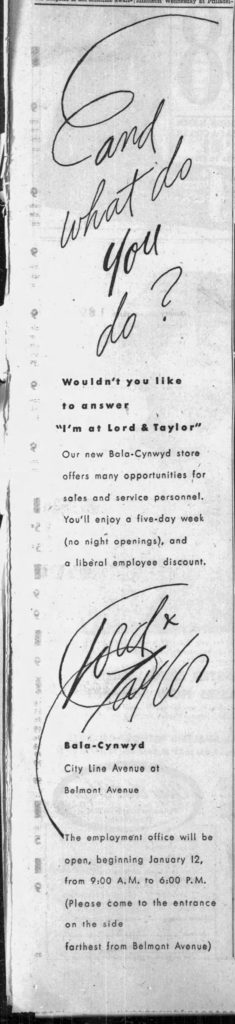 Lord and Taylor Employment Ad