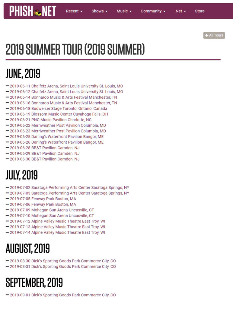 Phish Summer 2020 Tours