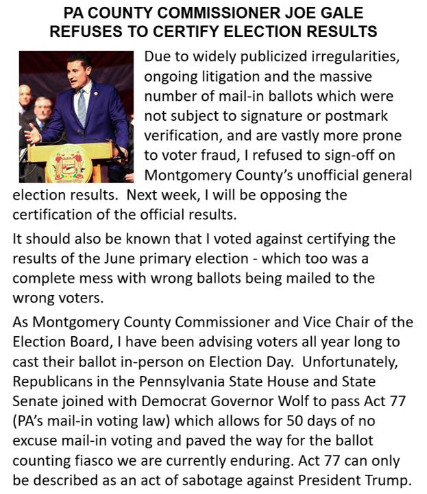 Joe Gale won't certify election