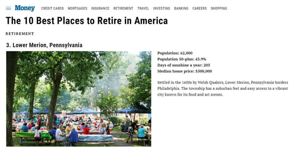 Lower Merion 3rd Best Place to Retire