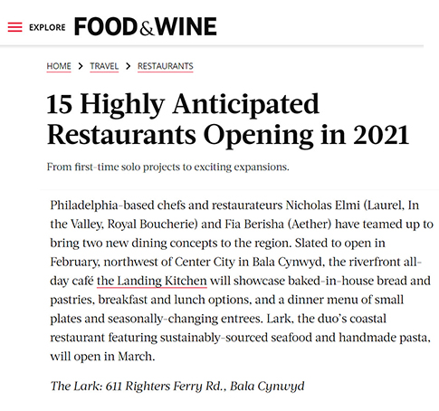 Food and Wine Lark and Landing