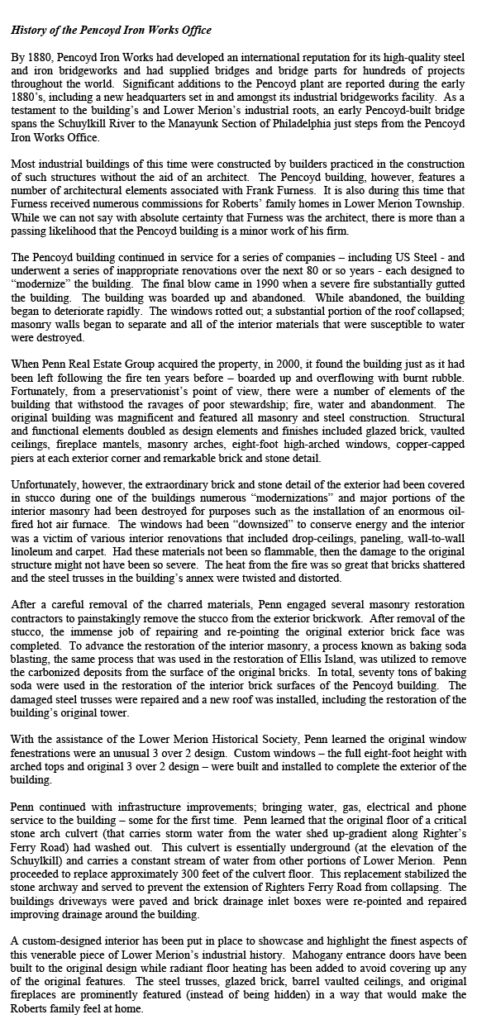 History of Pencoyd Iron Works Office