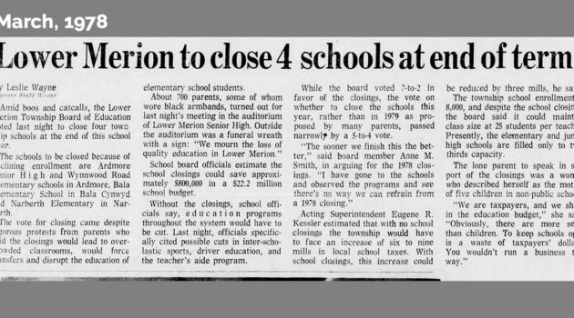 Lower Merion Closing Schools 1978