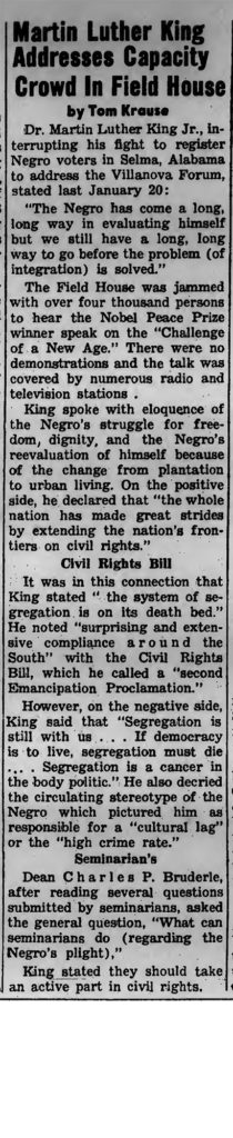 Coverage of MLK Speech at Villanova - 1965