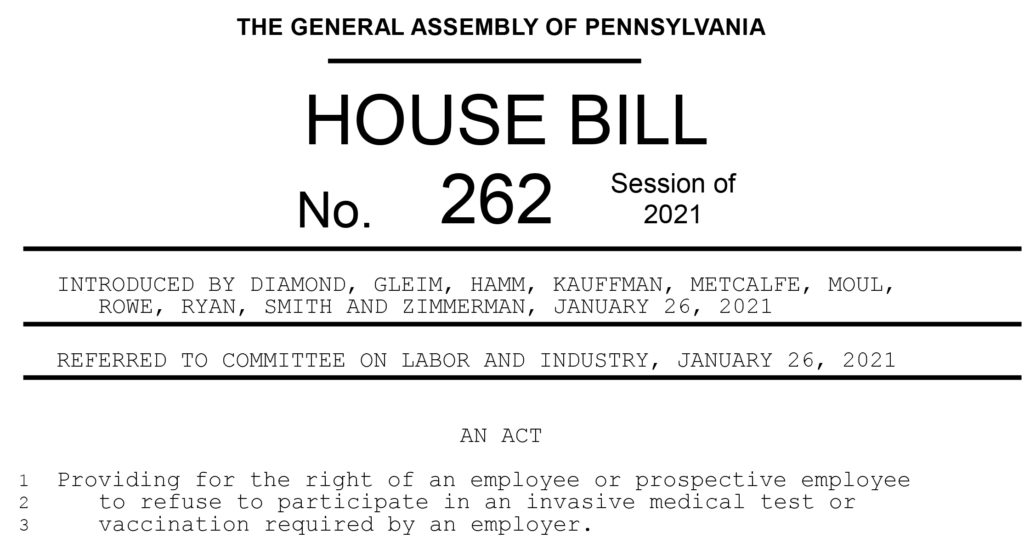 PA Bill To Prevent Vaccine Requirements