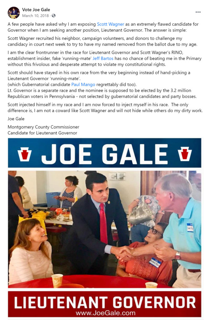 Joe Gale Blames Bartos For Getting Himm thrown off the ballot