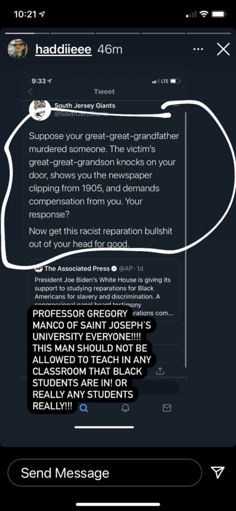 St.Joe's Professor Suspended for Anti-Reparations Tweet