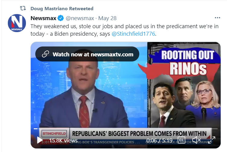 Mastriano Retweets Route Out RINOS