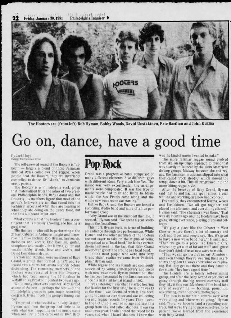 Hooters 1981 Inquirer Article