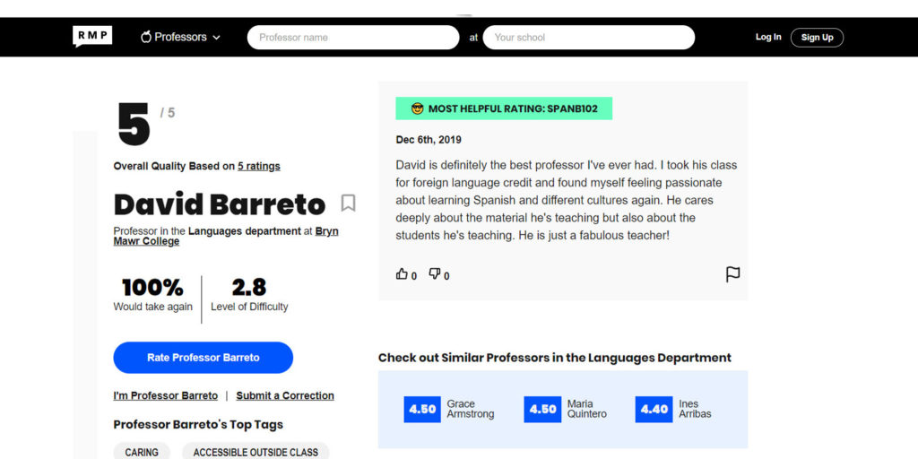 Bryn Mawr Prof Rate My Professor