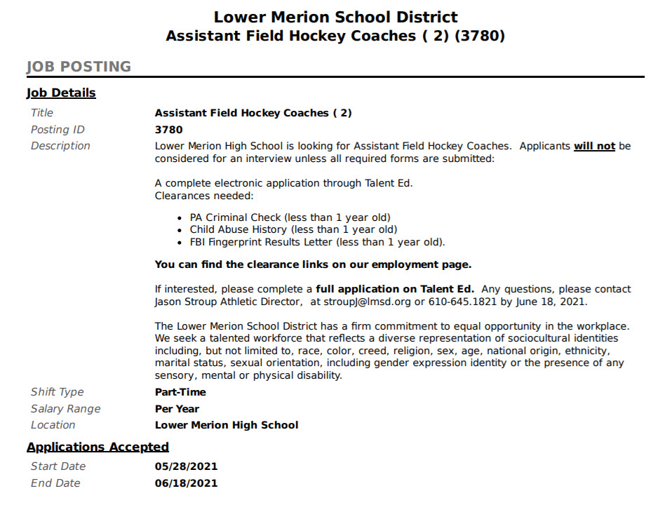 Lower Merion High School Field Hockey Coaches