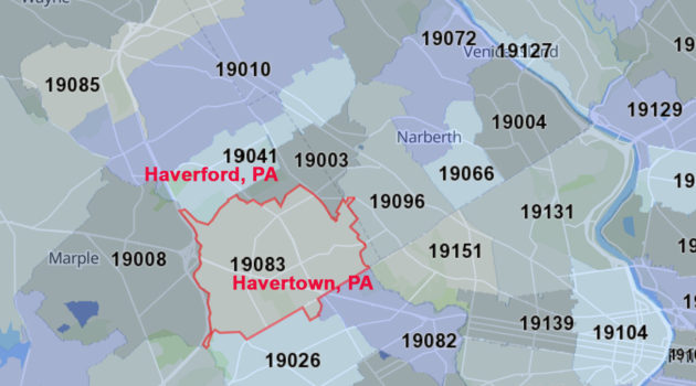 However, much more of Haverford Township is located in Havertown, PA – Zip Code 19083. Most of Haverford Township is served by the Havertown Post Office, which is located on Township Line in Havertown.