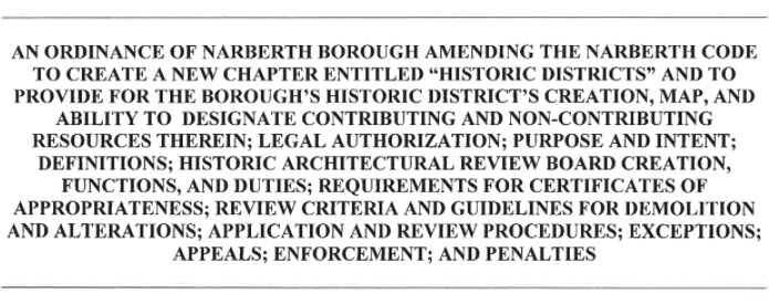 Narberth Historic District Ordinance