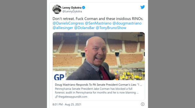 Lenny Dykstra Tweet In Support of Mastriano