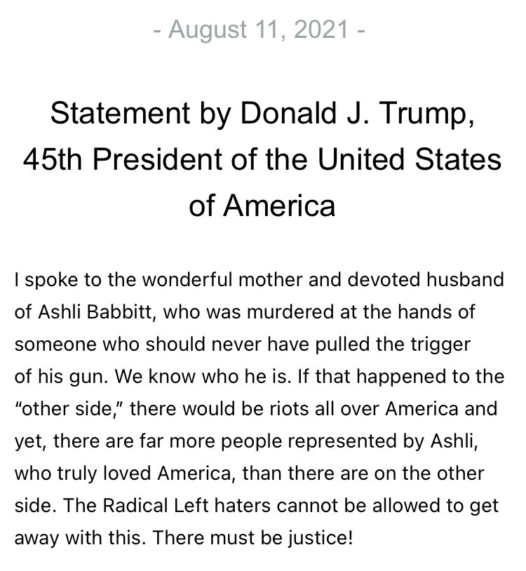 Trump Statement - Ashli Babbitt