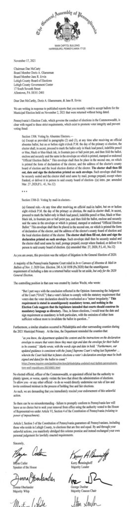 Letter threatening to remove Election Board