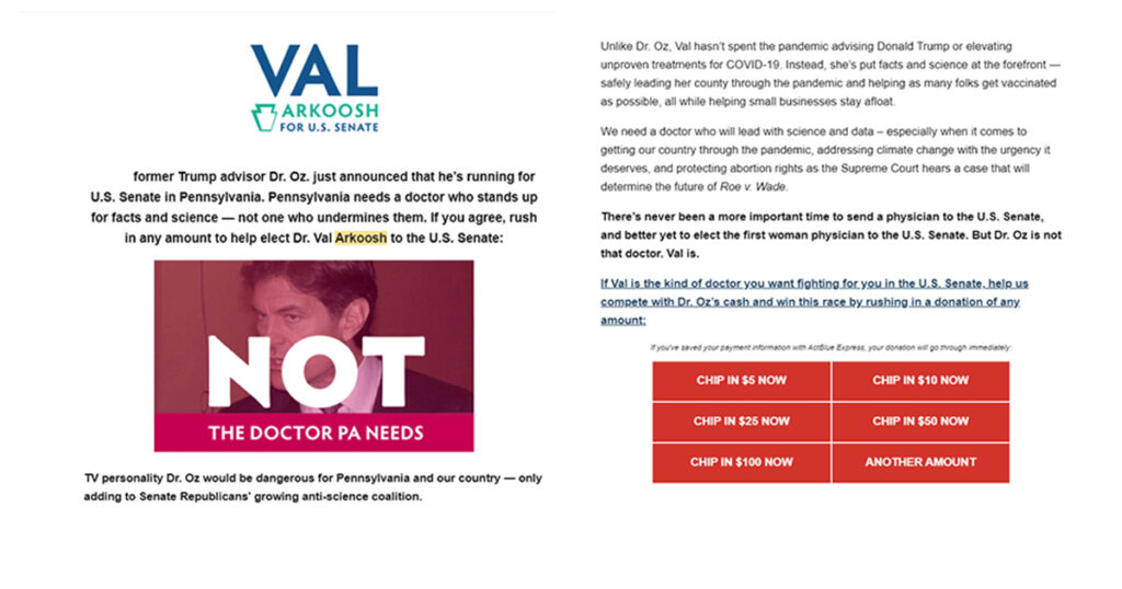Val Arkoosh Fundraiser Dr Oz