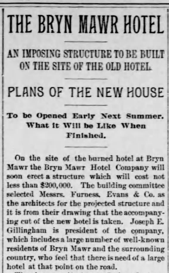 1890 Plans for Bryn Mawr Hotel