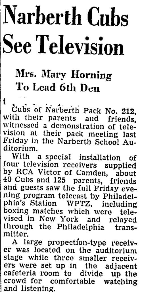 Narberth Cubs See Demonstsration of Television