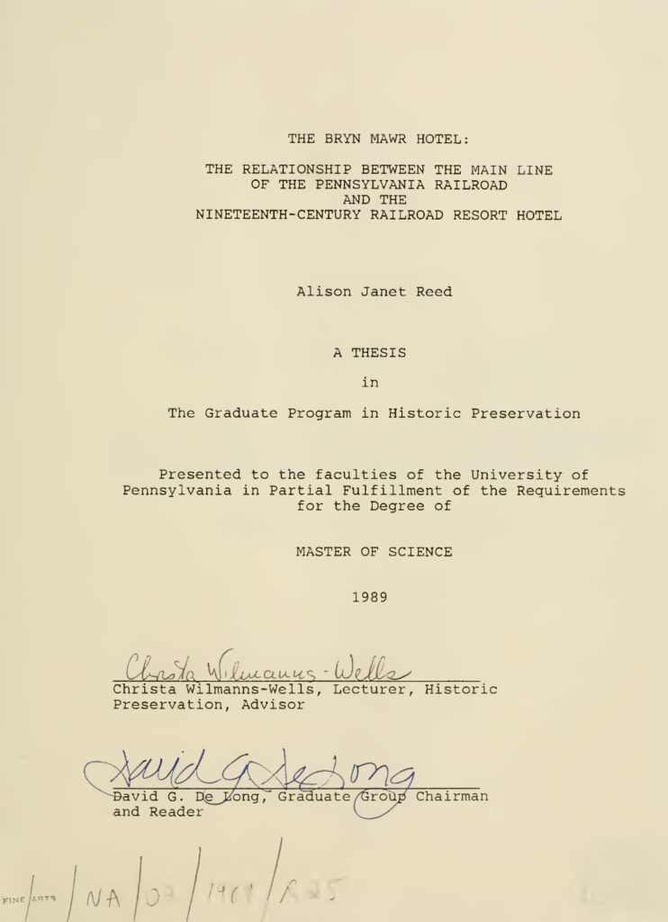 Bryn Mawr Hotel Thesis
