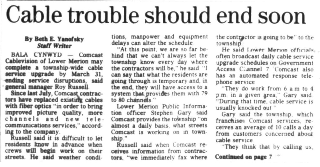 Bala Cynwyd Cable Trouble