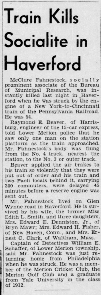Haverford Train Kills Socialite