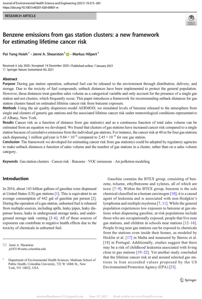 Benzene emissions from gas station clusters: a new framework for