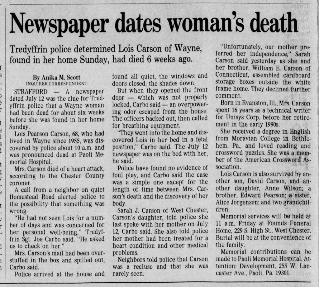 Tredyffrin Dead Woman