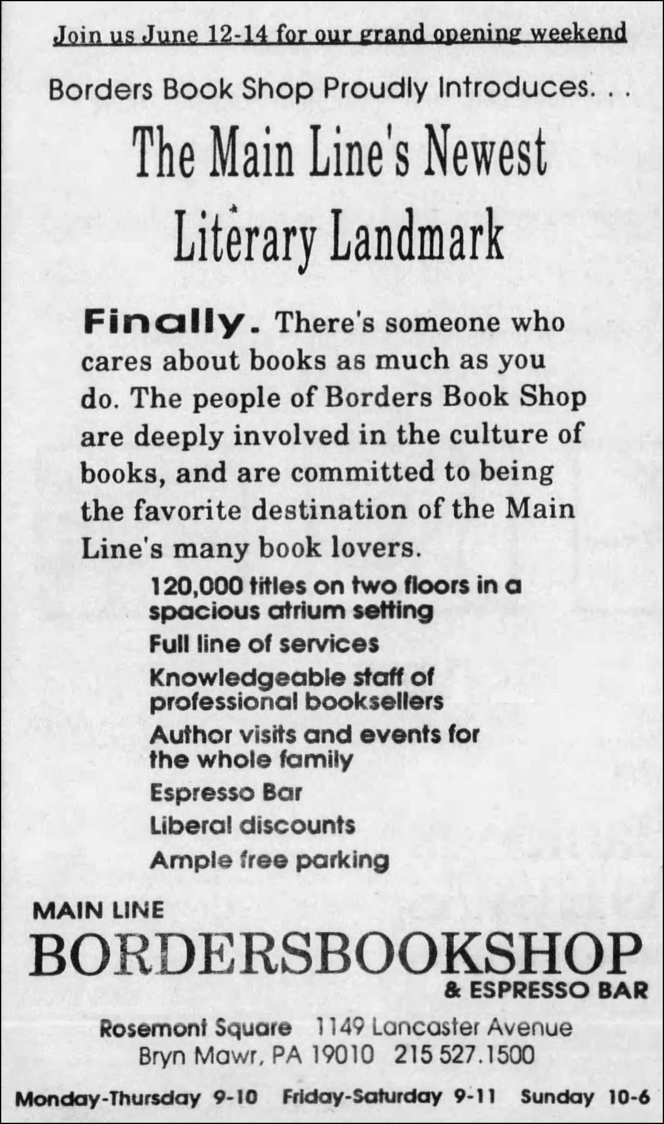 Borders Opening June 12 1992