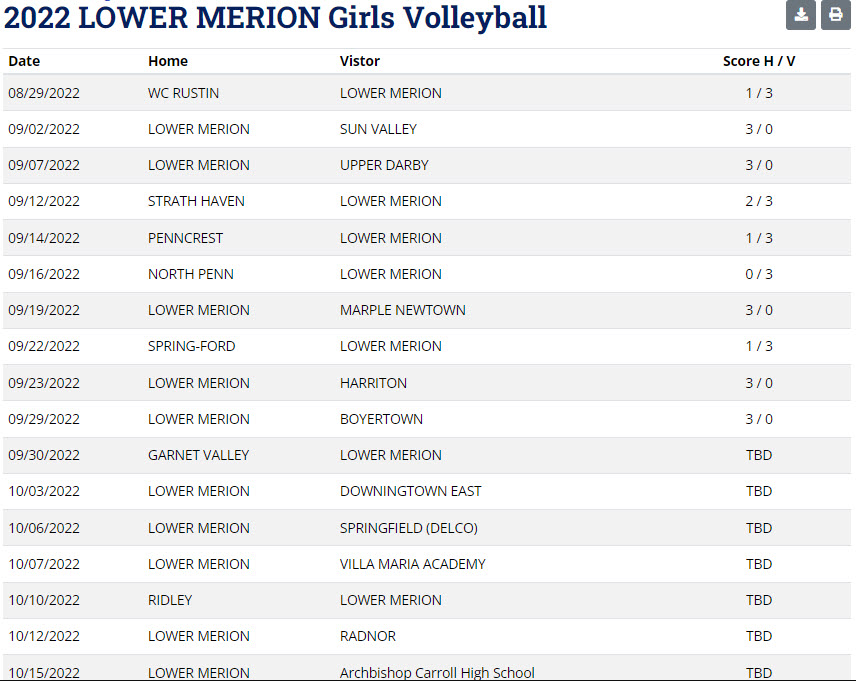 Volleyball Schedule