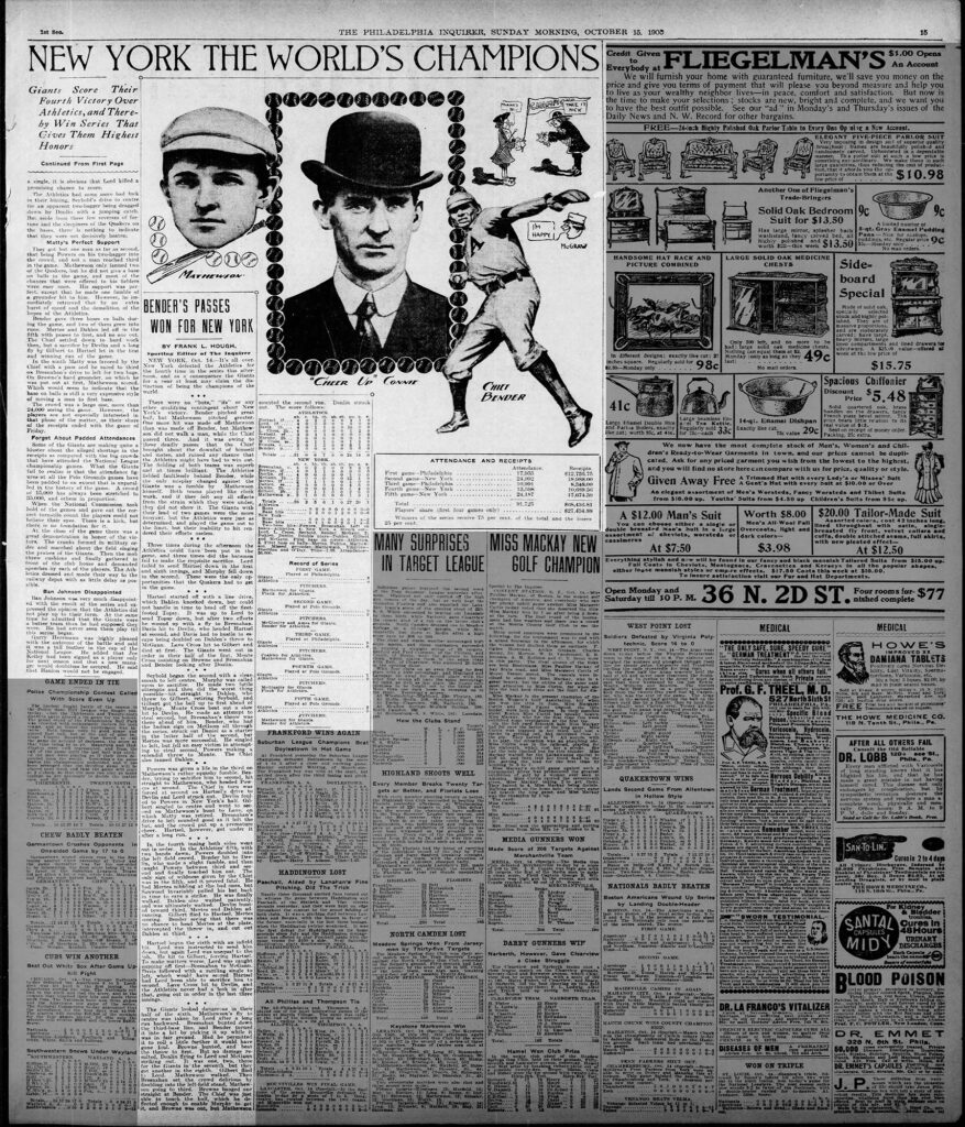 1905 World Series New York Giants Defeat Philadelphia Athletics