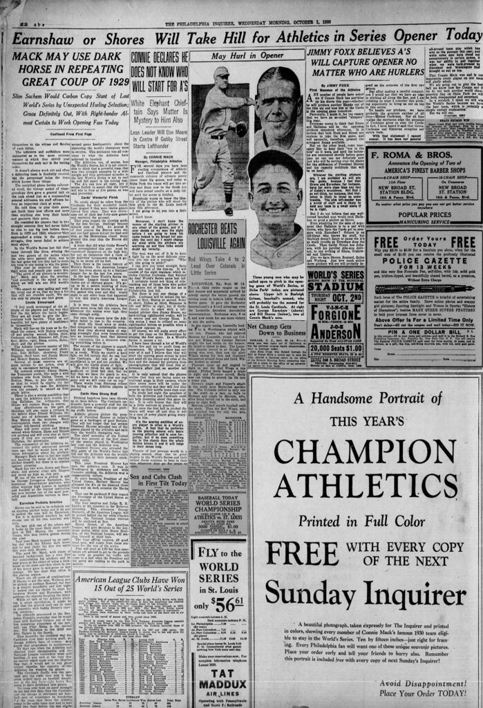 1930 World Series Philadelphia Philadelphia A's vs. St.Louis Cardinals