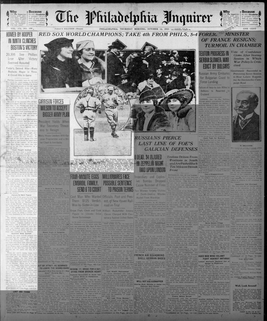 1915 World Series Boston Redspx Defeat Phildelphia Phillies