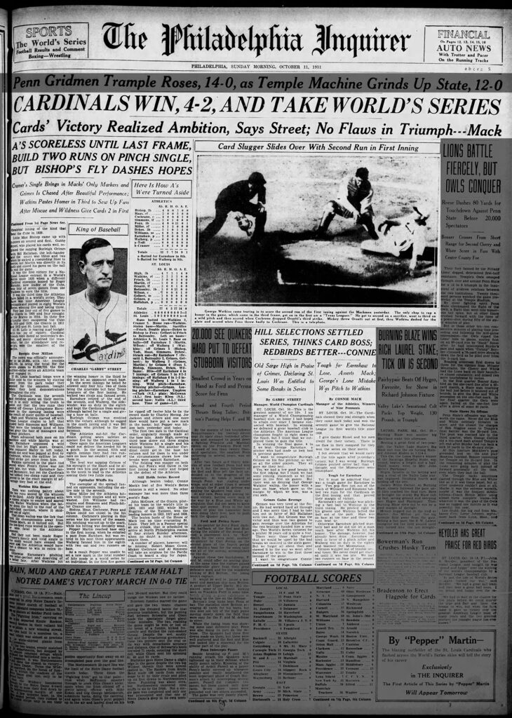 1931 World Series St. Louis Cardinals Defeat Philadelphia A's