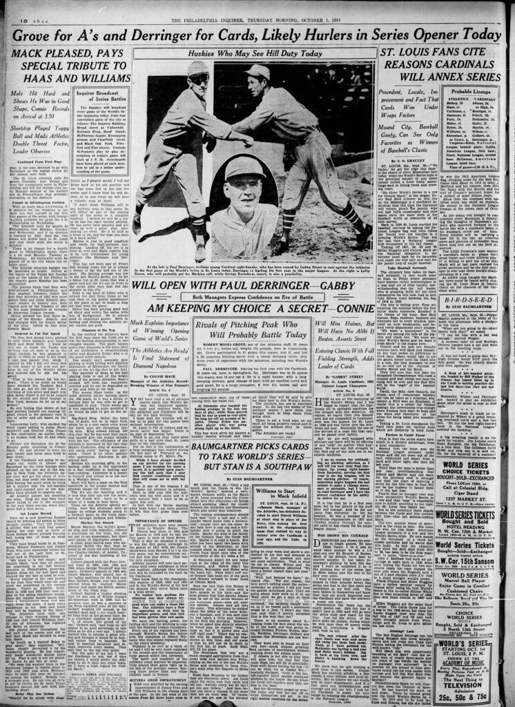1931 World Series Philadelphia Philadelphia A's vs. St.Louis Cardinals