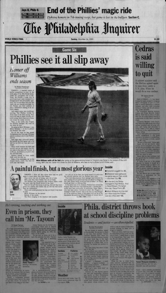 1993 World Series Toronto Blue Jays Defeat Philadelphia Phillies