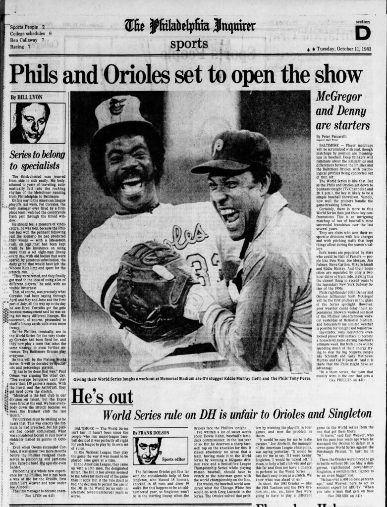 1983 World Series Philadelphia Phillies vs. Baltimore Orioles