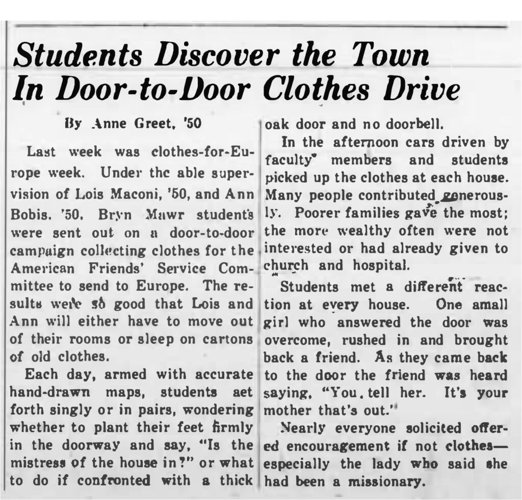 Bryn Mawr Students Door to Door