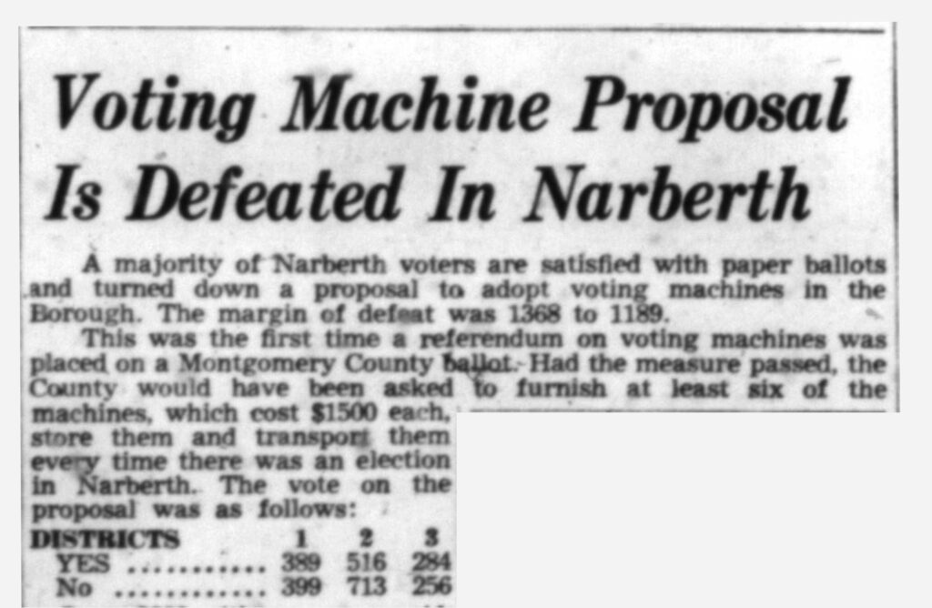 arberth Votes Down Voting Machines Supports Ike